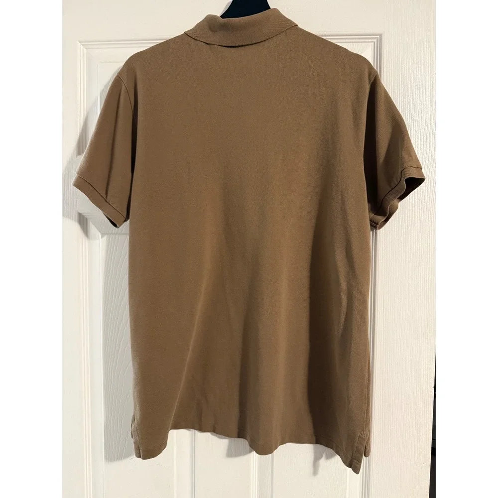 Polo Ralph Lauren Mens Custom Slim Fit Polo Shirt Tan Brown Cotton Pique Large